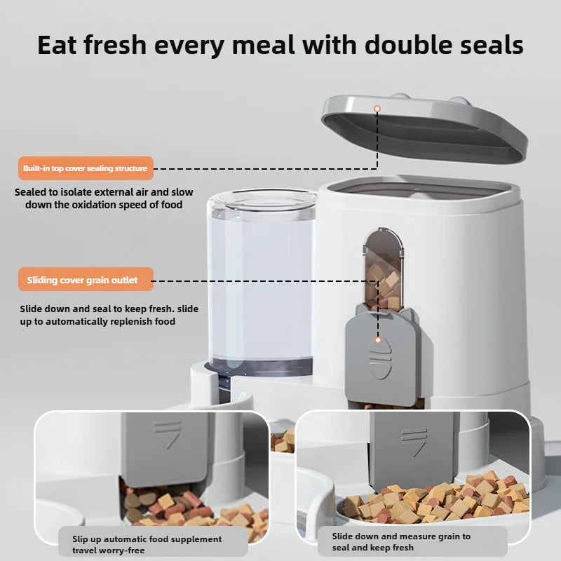 Automatic Pet Feeder with Water Dispenser - Spill-Proof Dual Bowl for Small, Medium and Large Cats and Dogs