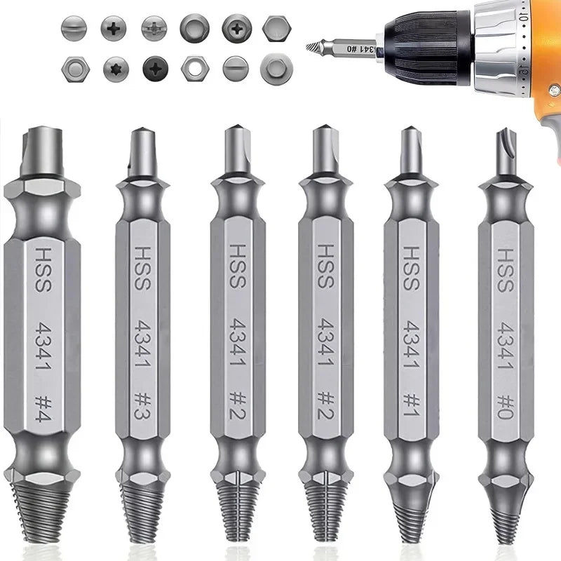6-Piece HSS Screw Extractor Set – Stripped, Broken & Rusted Screw Remover (2–12 mm / 0.08–0.47 in)