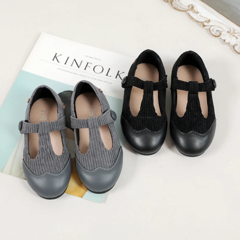 Kids Leather Slip-On Mary Jane Flats — Black Unisex Toddler & Children Oxford Loafers