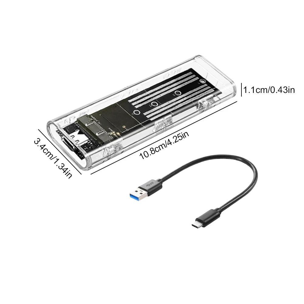 M.2 NGFF SATA USB 3.1 Type-C Transparent External SSD Enclosure for 2230/2242/2260/2280 10Gbps