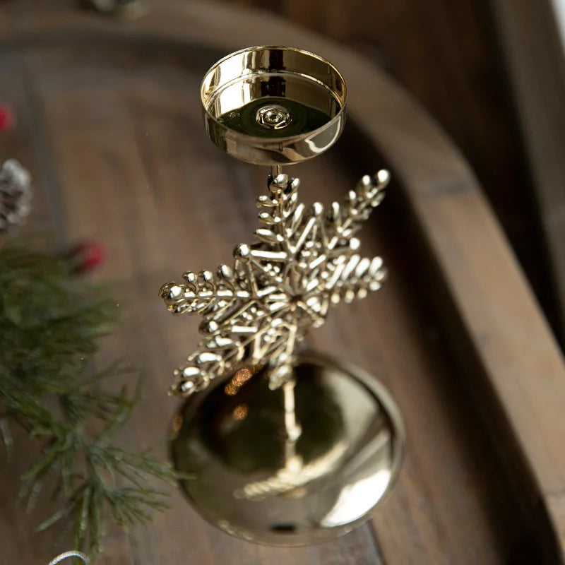 Golden Wrought Iron Christmas Candle Holder - Star, Elk & Tree Holiday Centerpiece for Table Decor