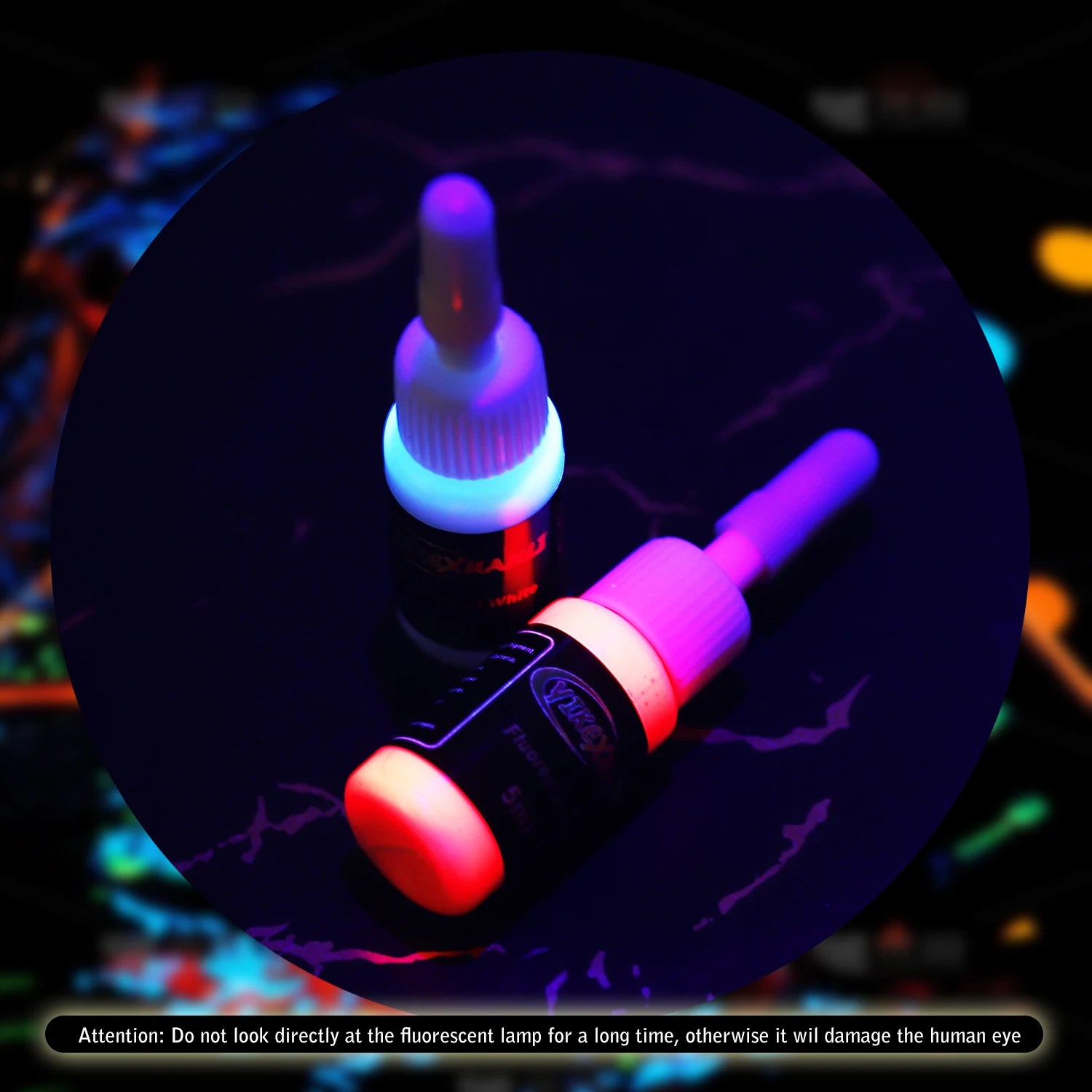 8-Color Fluorescent Tattoo Ink Kit - Non-Toxic UV Glow Body Art Ink for Blacklight Tattoos