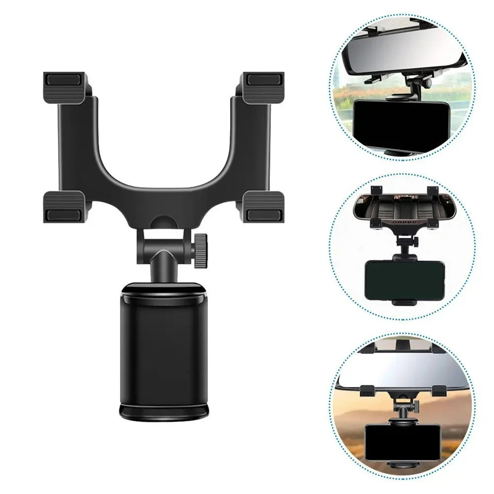 Universal Rearview Mirror Car Phone Holder 360° Rotatable Foldable Mount — Fits 4–7 inch Smartphones