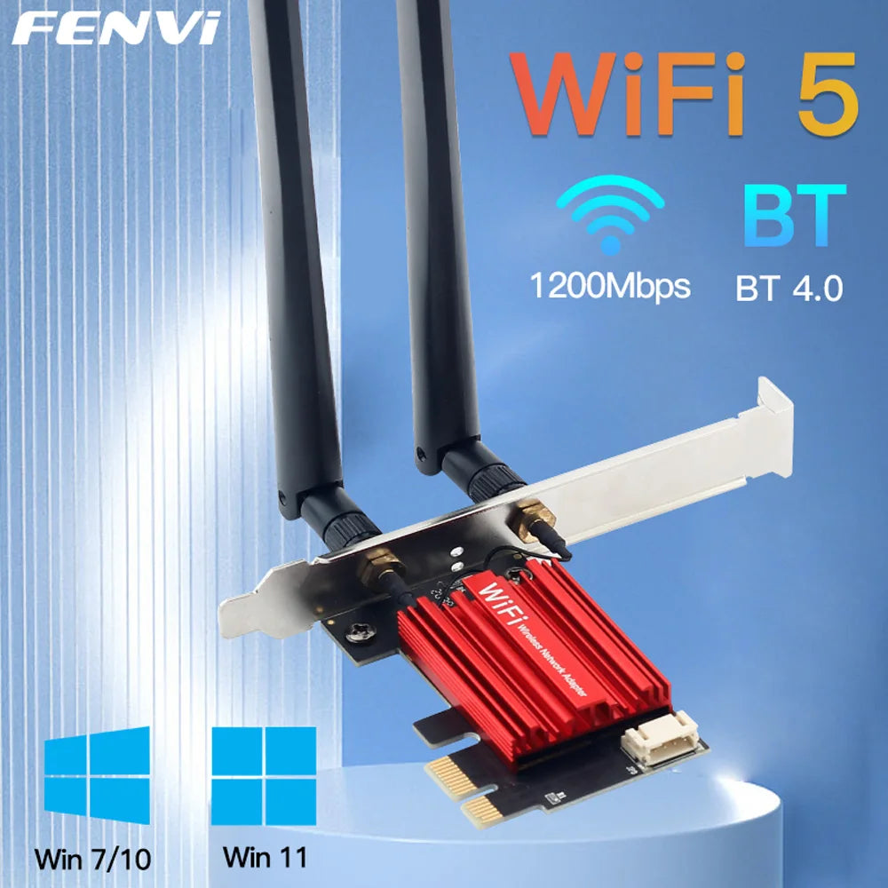Wi‑Fi 5 PCI-E AC1200 Dual-Band Wireless Adapter with Bluetooth 4.0 — PCIe Network Card (2.4/5 GHz) for Desktop Windows 7/8/10/11
