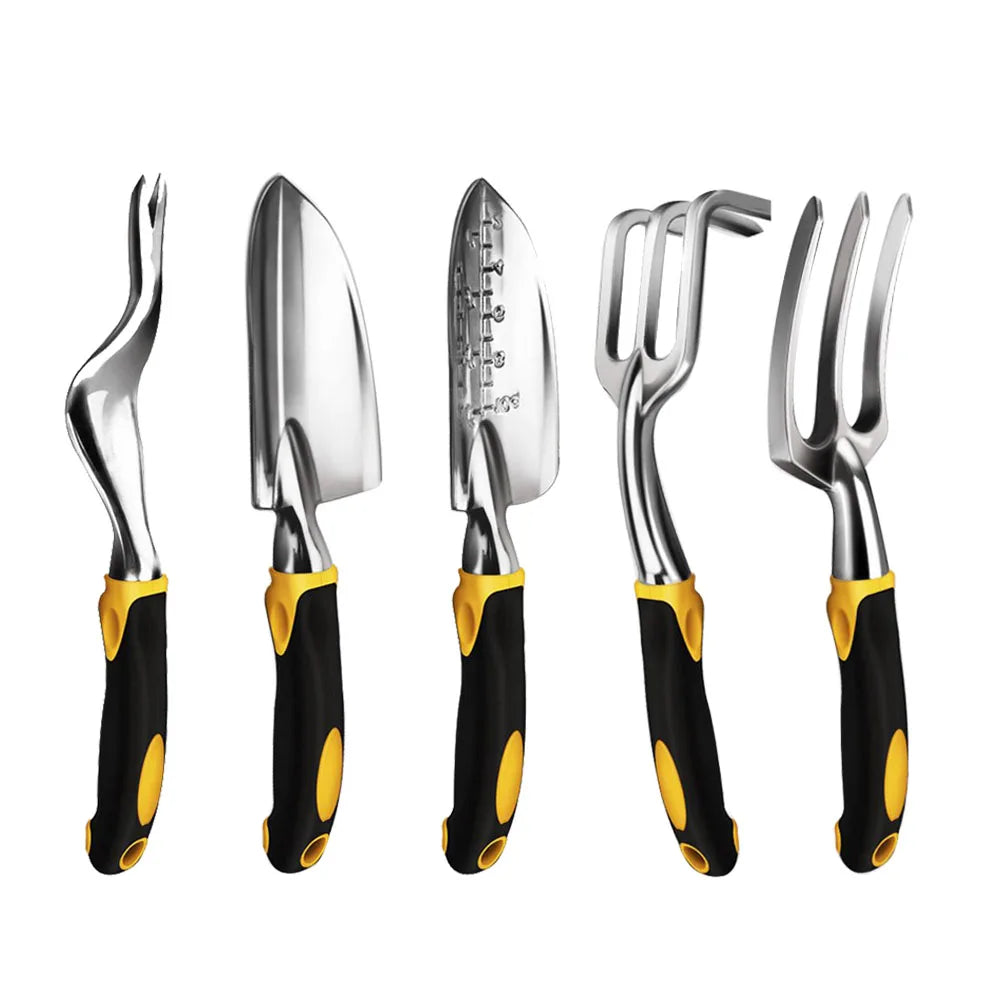 5-Piece Garden Tool Set – Hand Trowel, Transplant Trowel, Cultivator & Gloves with Ergonomic Handles for Planting, Transplanting & Bonsai