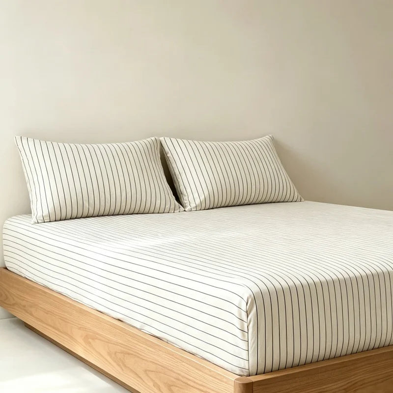 3-Piece Stripe Fitted Sheet Set – Elastic Anti-Slip Adjustable Mattress Cover with 2 Pillowcases, Fits 39–86.6 in (100–220 cm)