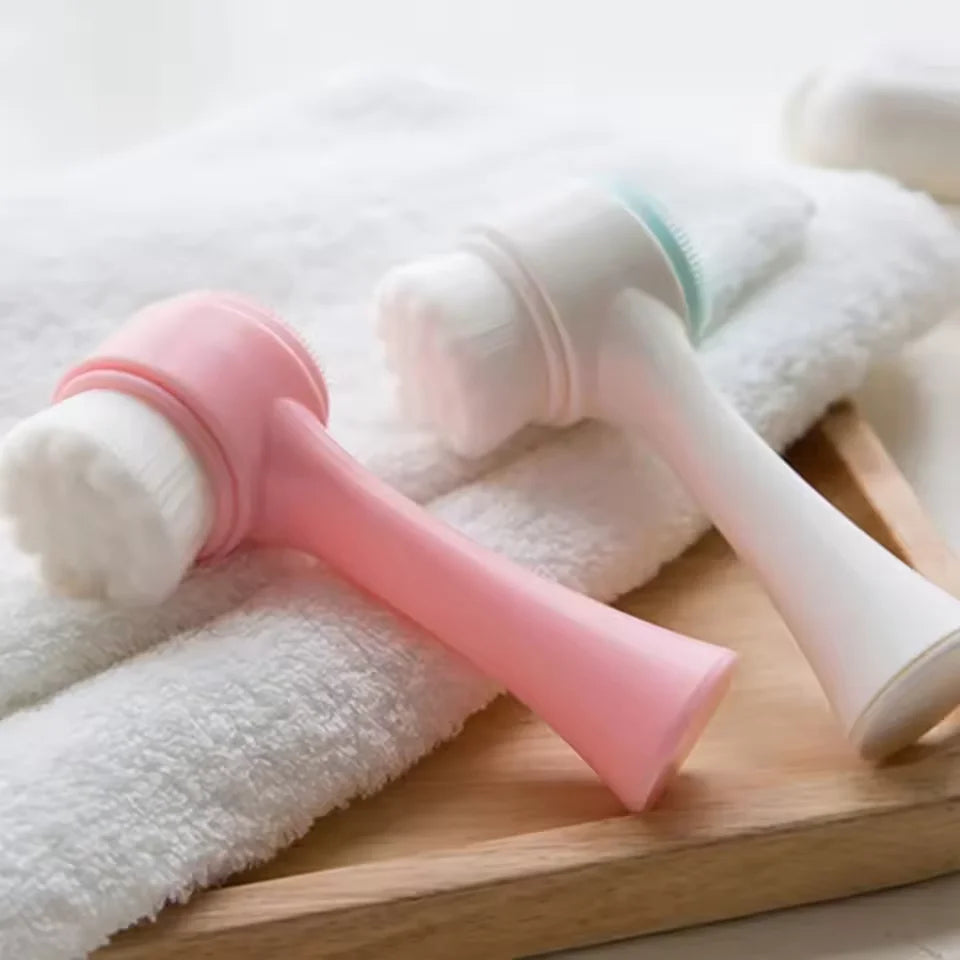 Gentle 3D Double-Sided Silicone Facial Cleansing Brush, Manual Exfoliator and Massage for Sensitive Skin