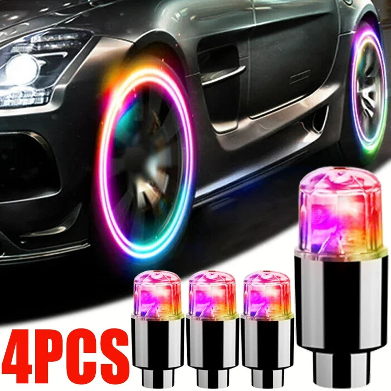 Universal LED Tire Valve Cap Lights - Colorful Flashing Wheel Hub Lamp for Car Motorcycle Bicycle (1.5 in / 3.8 cm)