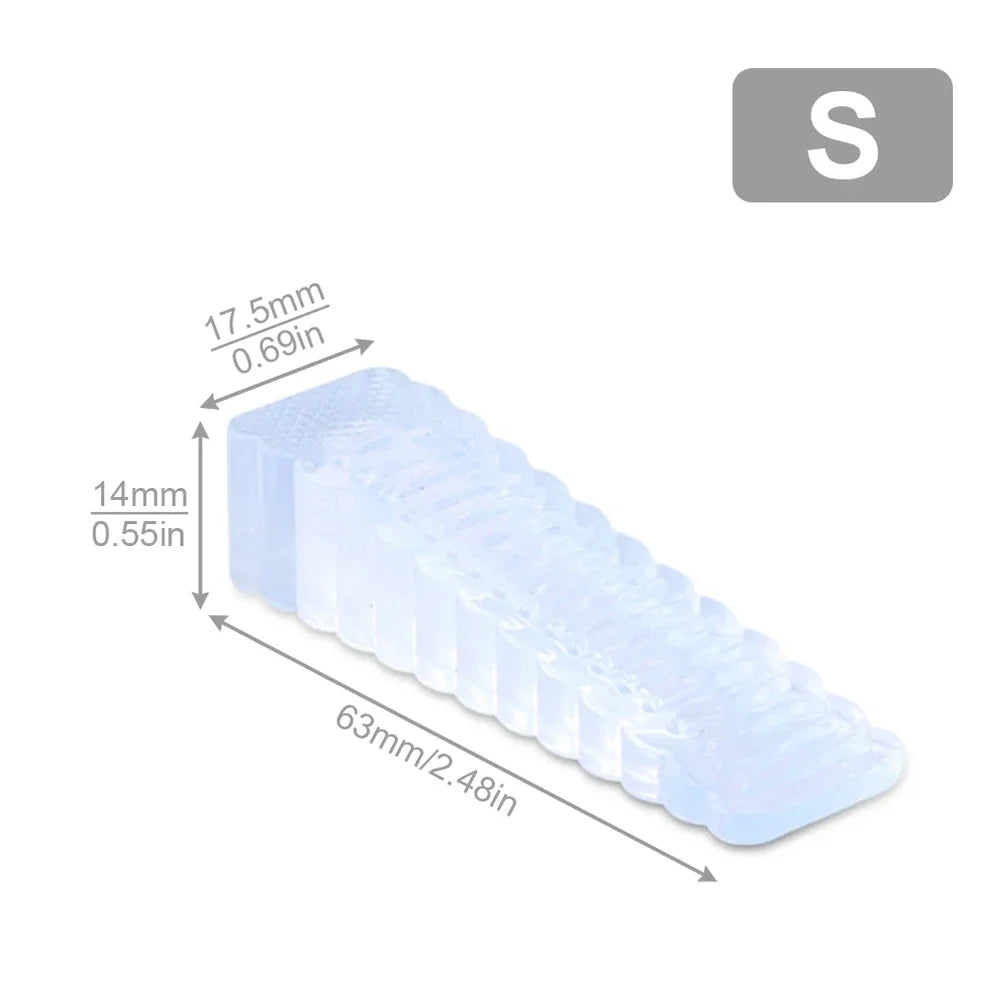 Transparent Silicone Door Stopper — No-Screw Anti-Collision Door Wedge, Anti-Slip, Fits 4–26 mm Door Gaps (63×18×14 mm / 2.48×0.71×0.55 in)