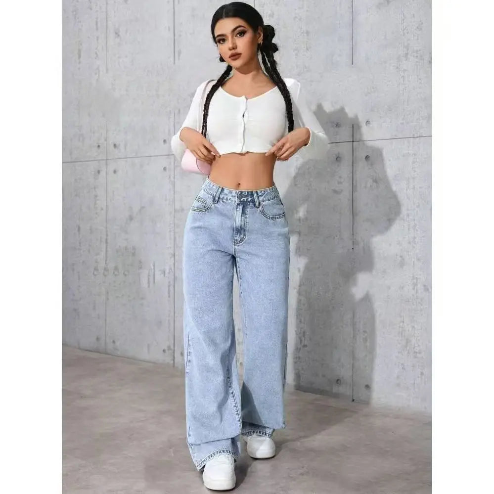 Women's High-Waist Wide-Leg Jeans S-5XL - Plus Size Straight-Leg Loose Casual Pants