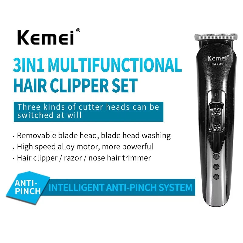 3-in-1 Electric Hair Clipper & USB Rechargeable Shaver — Nose Hair Trimmer Grooming Kit