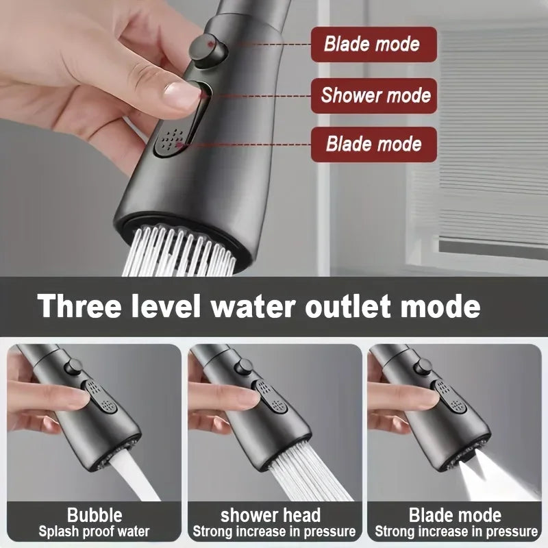 3-in-1 Kitchen Faucet Spray Head ABS Replaceable Sink Sprayer – 360° Rotating High-Pressure Nozzle