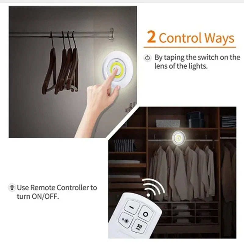 Dimmable Battery-Operated LED Under-Cabinet Light with Remote — Closet, Wardrobe & Bathroom Night Lamp