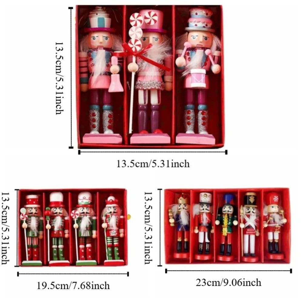 Hand-Painted Wooden Nutcracker Ornaments Set – Mini Soldier Christmas Tree Decorations (3/4/5-Piece)