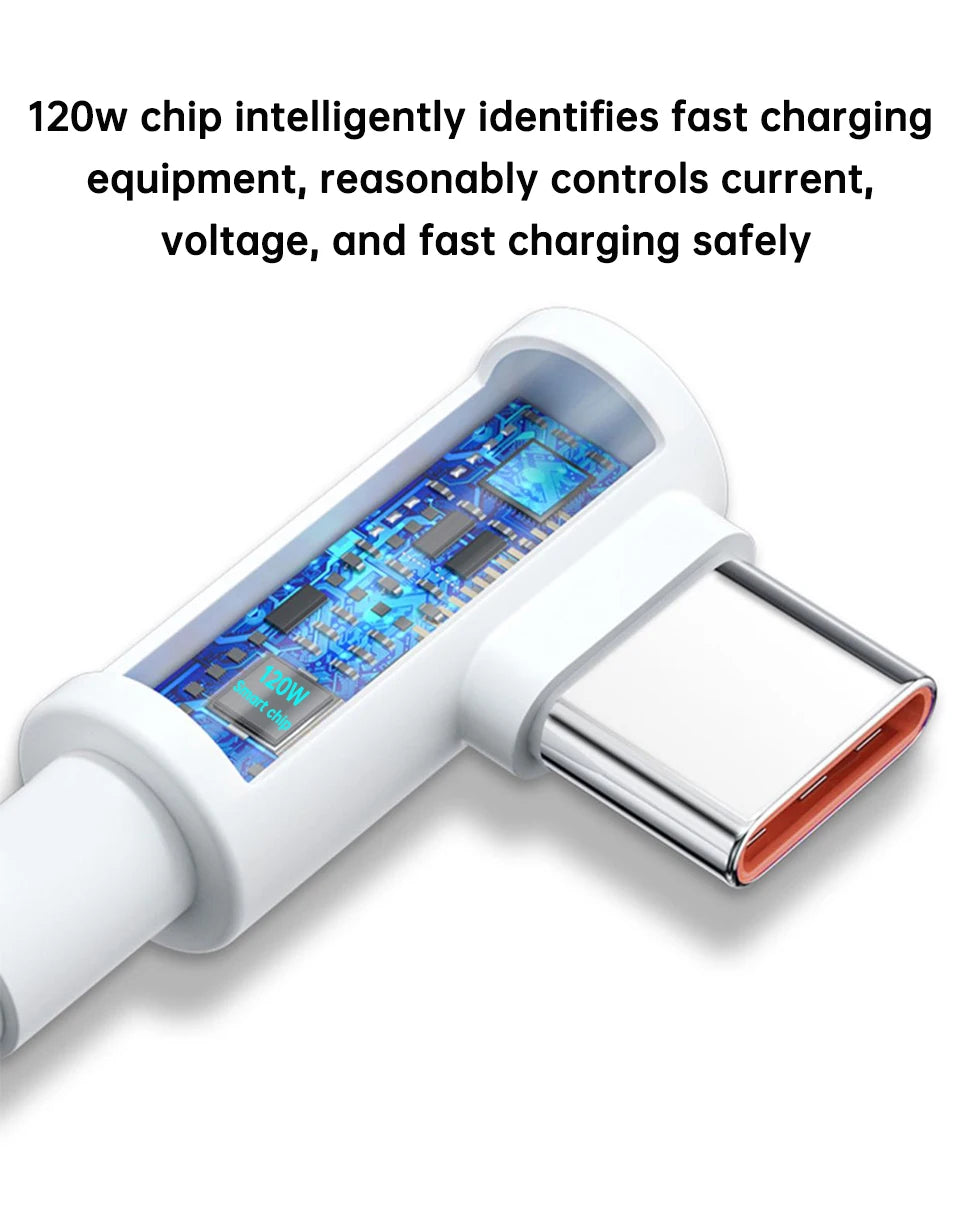 120W 6A Fast USB-A to USB-C Charging Cable — Elbow Gaming Quick Charge for 14/13/12/11 Pro/Ultra/Lite & Note 12 Phones
