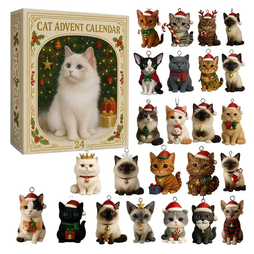 24-Day Cat Advent Calendar – Hangable Christmas Countdown with 2D Acrylic Kitten Ornaments