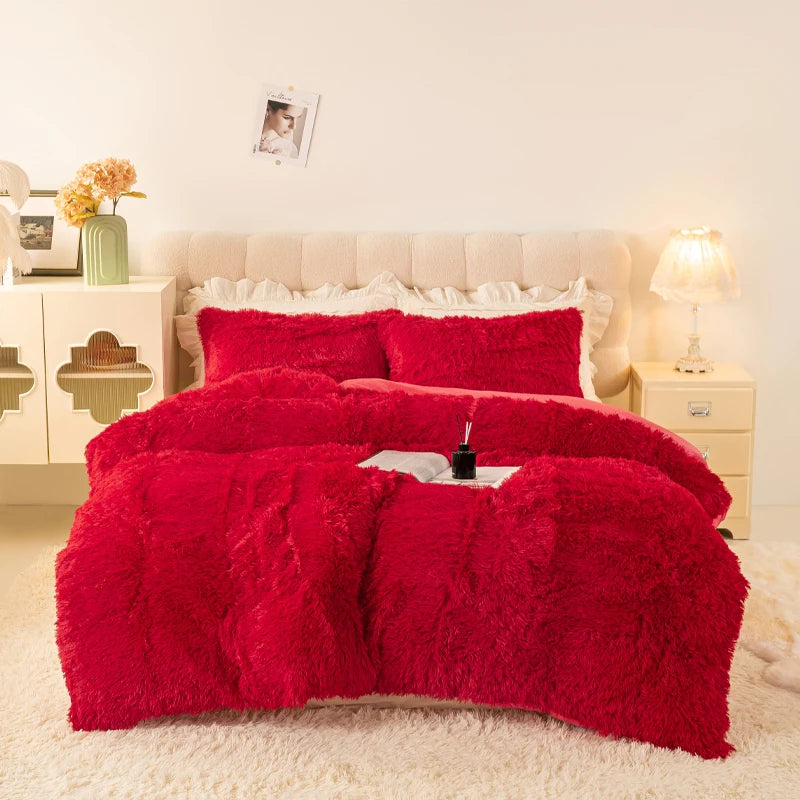 3-Piece Plush Faux Fur Duvet Cover Set - Soft Cozy Bedding, Multiple Sizes (1.0–2.0 m | 3.3–6.6 ft) for Bedroom, Guest Room, Dorm