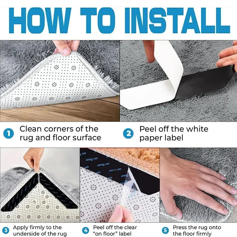 Reusable Washable Non-Slip Rug Gripper Pads — Anti-Curling Carpet Corner Fixers (8/16/24/40/64/80/96 pcs)