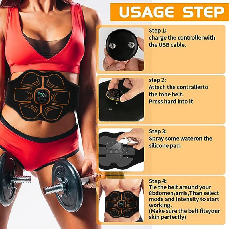 EMS Abdominal Muscle Stimulator Trainer Belt – USB Rechargeable Toning Belt for Waist & Belly, 10 Modes 30 Levels