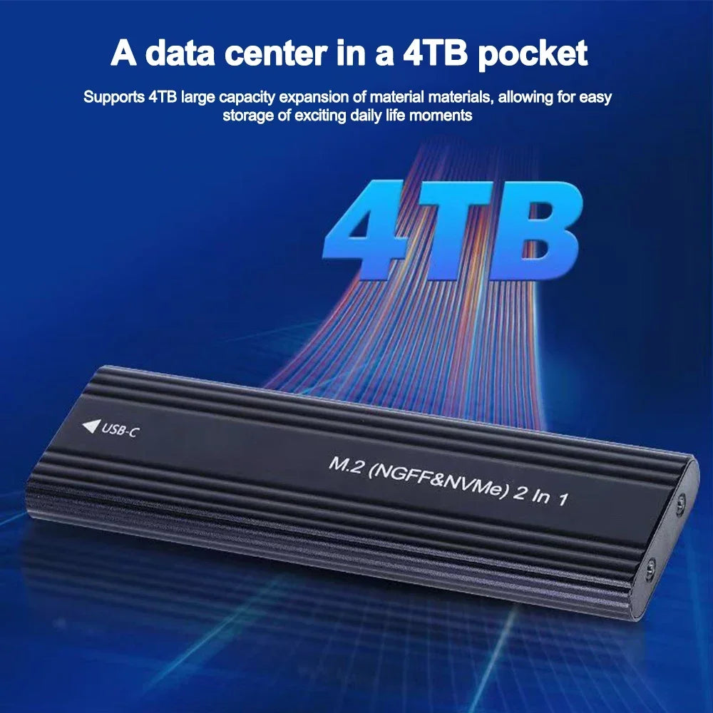 M.2 NVMe/SATA Dual-Protocol SSD Enclosure USB-C 3.1 — 10Gbps External M.2 Case (2230/2242/2260/2280)