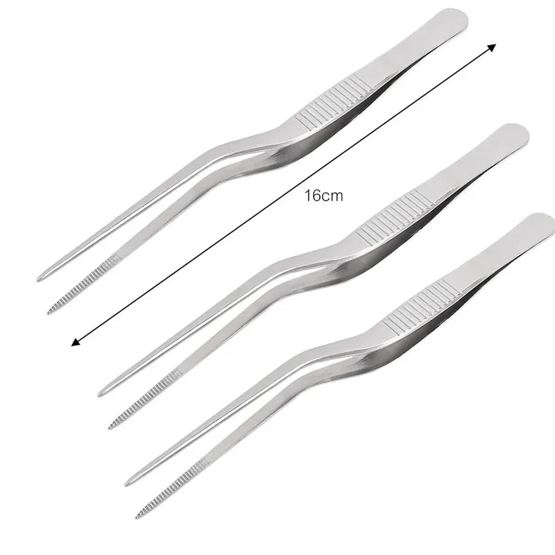 Stainless Steel Kitchen Tweezers & BBQ Tongs, Portable Food Clips — 1 or 3-Pack (14/16/20 cm | 5.5/6.3/7.9 in)