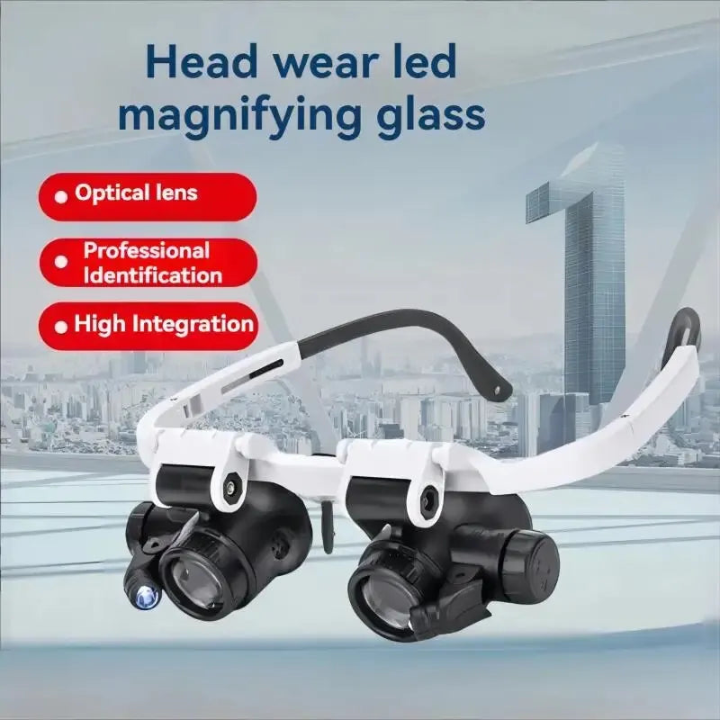 Headband Magnifier with LED Lights — 3 Interchangeable Lenses 8x/15x/23x for Watch Repair, Jewelry & Engraving