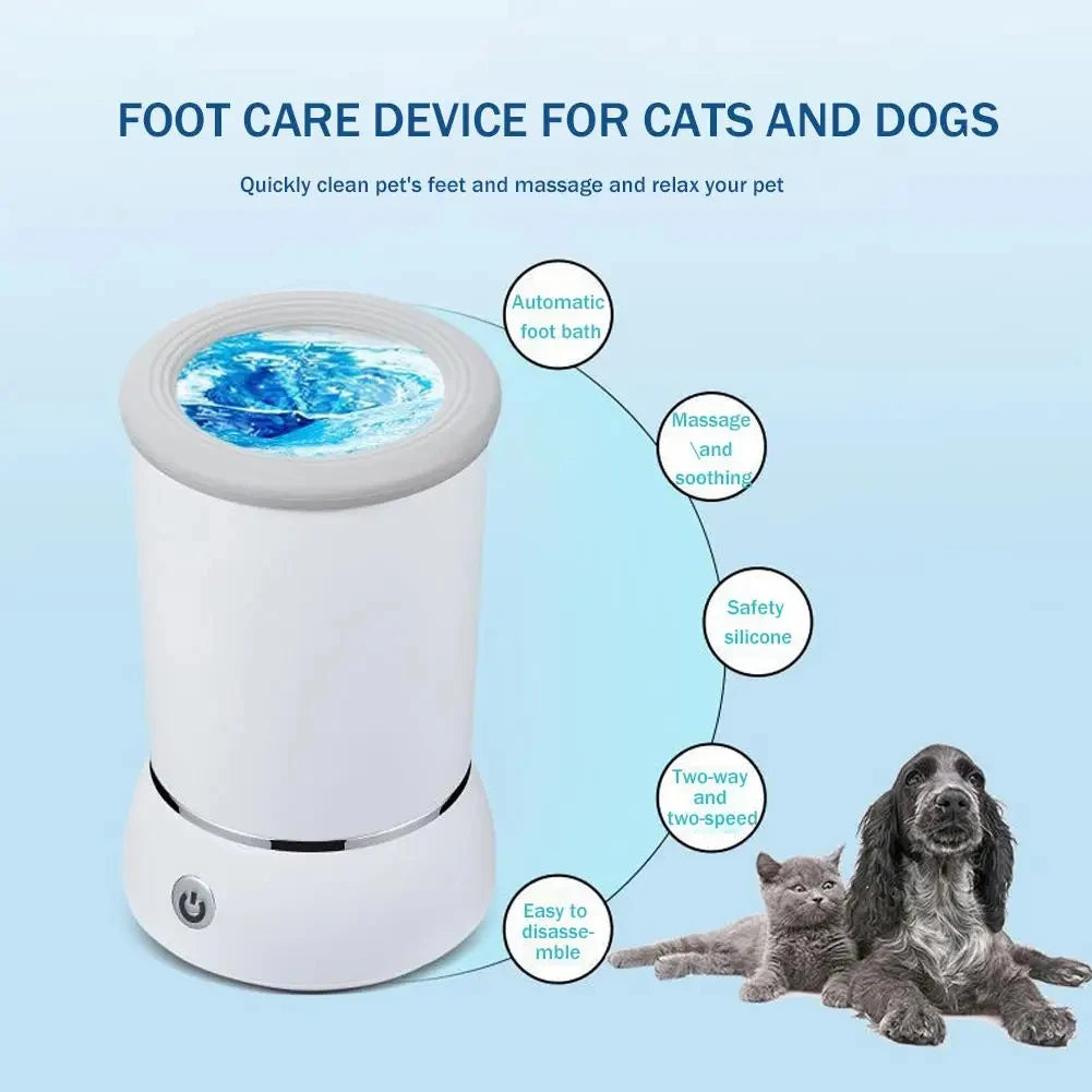 Automatic Pet Paw Washer - USB Rechargeable Low-Noise Dog & Cat Paw Cleaner with Soft Silicone Bristles, One-Touch Portable
