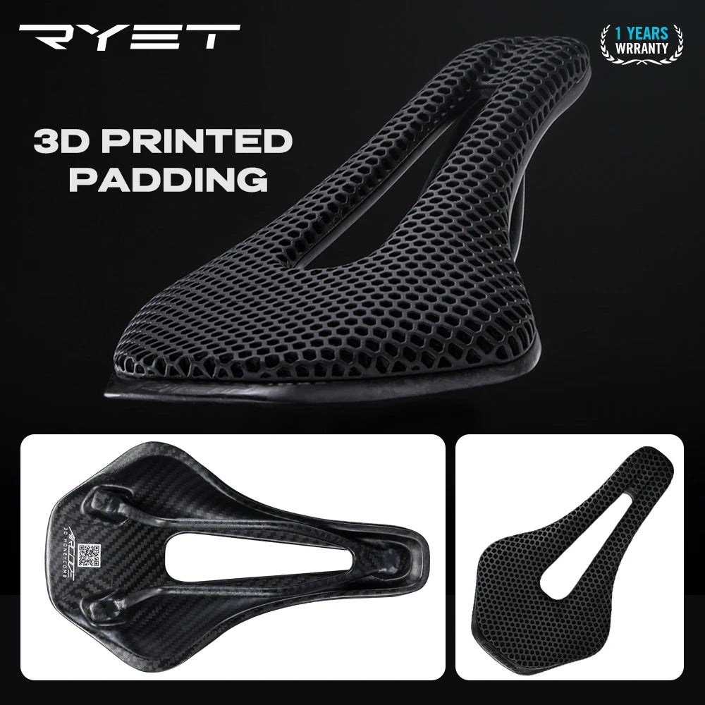 3D Printed Carbon Fiber Bicycle Saddle 255x150mm (10 x 5.9 in) – Ultralight Hollow Breathable MTB & Road Bike Seat