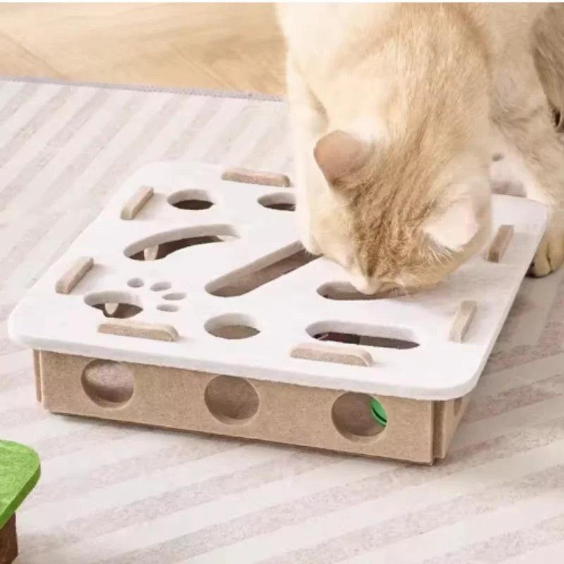 Interactive Cat Maze Toy with Bell Balls — Felt Tunnel Dig-Hole Puzzle for Kittens & Cats