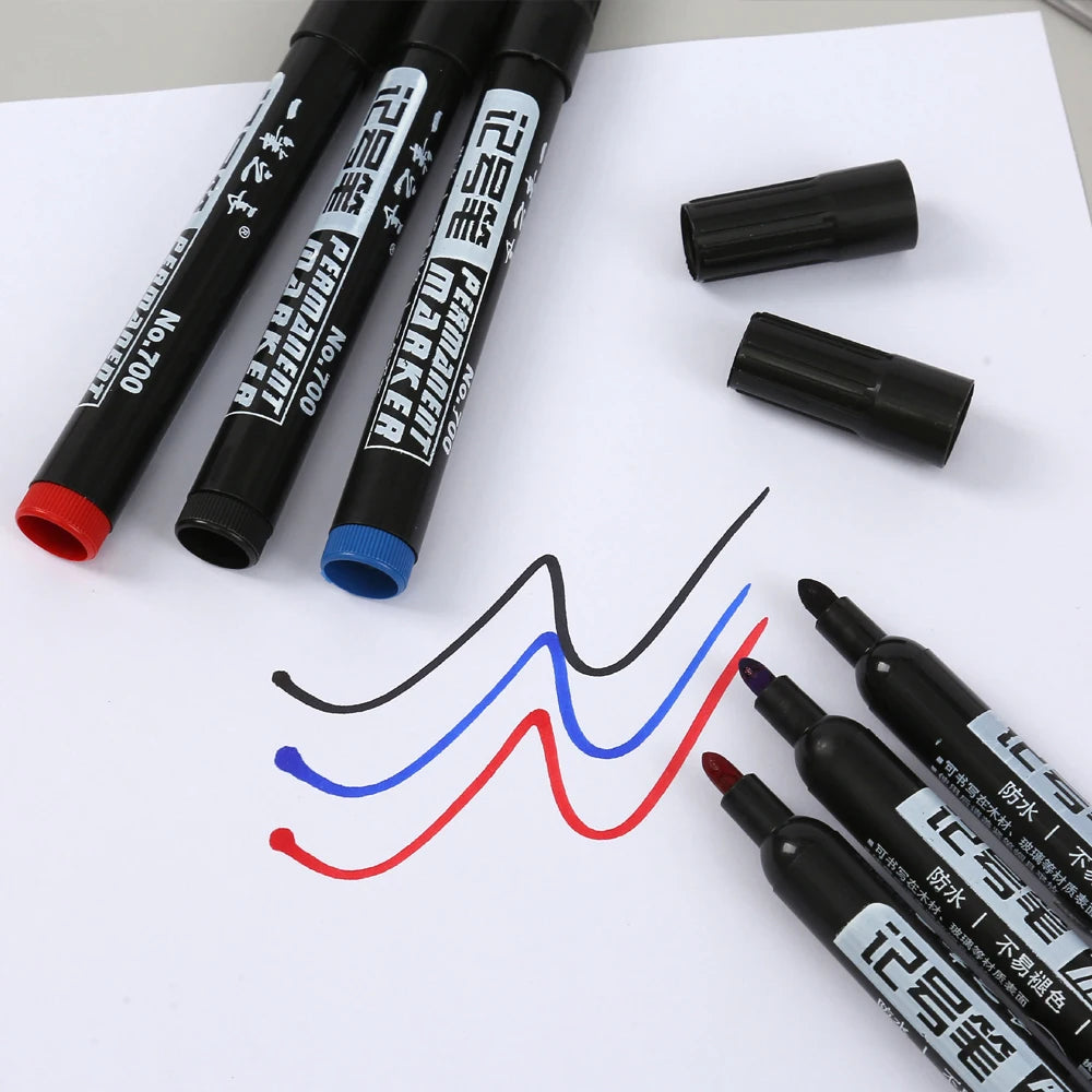 Waterproof Oil-Based Permanent Marker Pens - Quick-Dry Black Blue Red for Metal, Glass & Paper (Bulk 1–100 pcs)