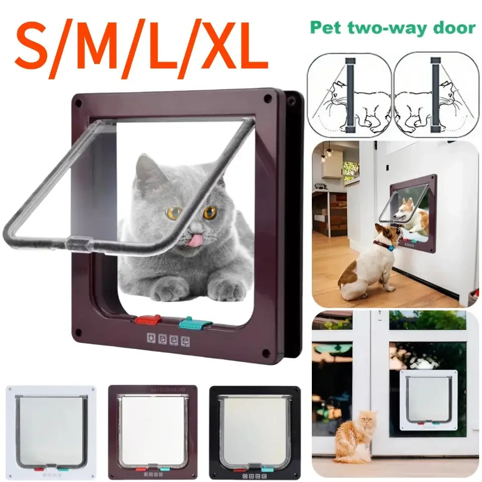 Weatherproof 4-Way Locking Cat Door Pet Flap – Up to 20 lb (9 kg) | For Interior Doors, Cabinets & Garage (4 Sizes)