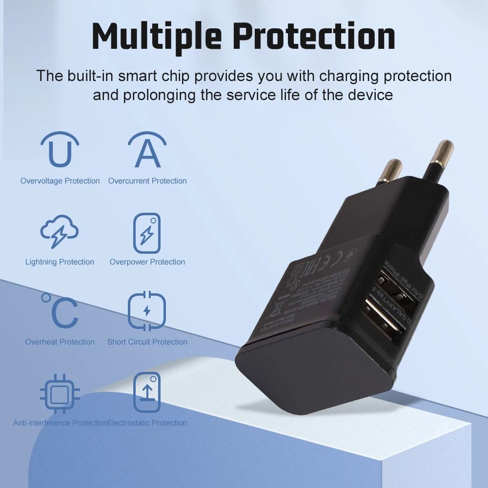 Universal 5V 2A USB AC Adapter Charger – AC 100–240V to DC 5V Power Supply (EU/US/UK Plug)