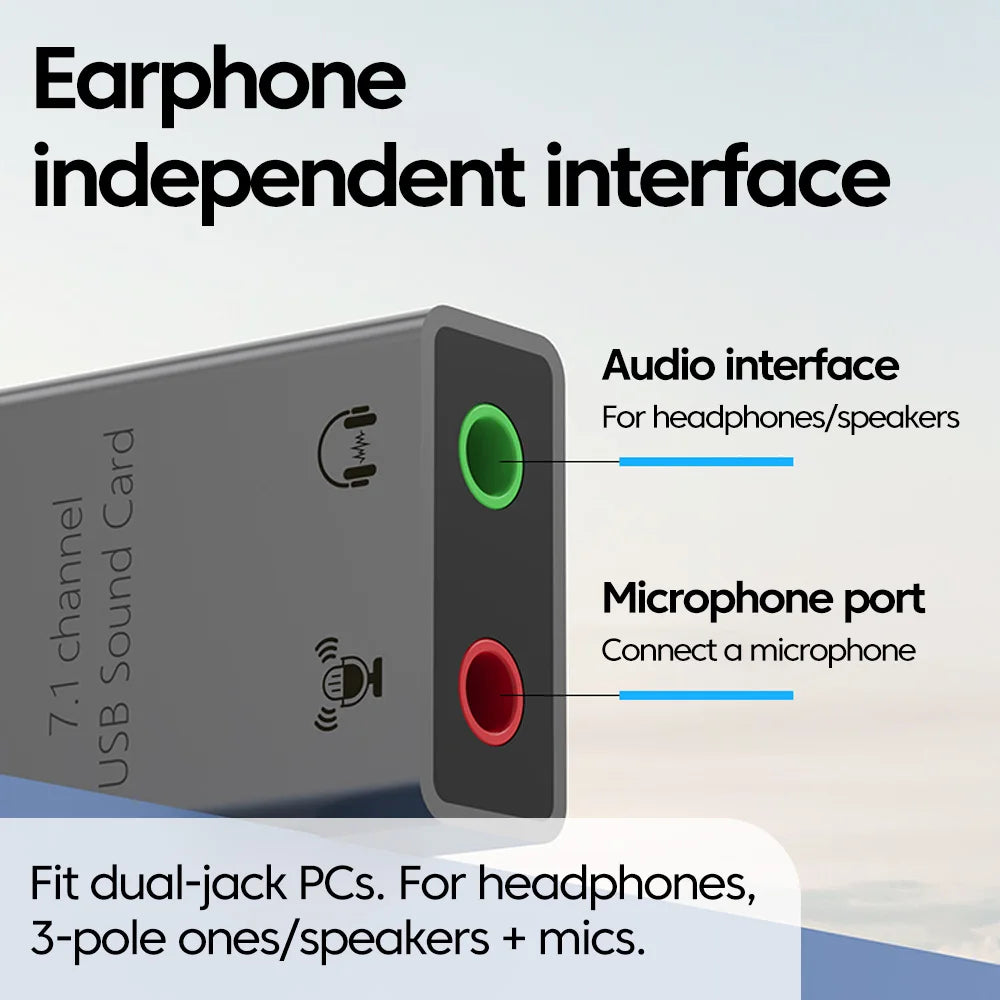 USB/USB-C to 3.5mm External Sound Card Adapter — Mic & Headphone for Laptop, MacBook, PC