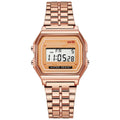 Rose Gold Retro Digital LED Women's Watch - Rectangular 32mm Case, Water-Resistant 3ATM