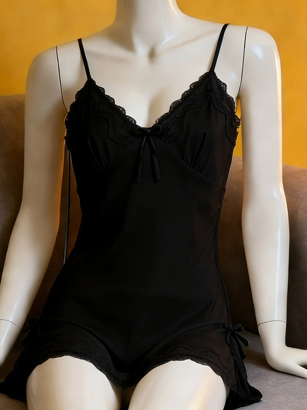 Women's Satin Lace Trim Slip Nightdress Spaghetti Strap Silky Nightgown Sleepwear