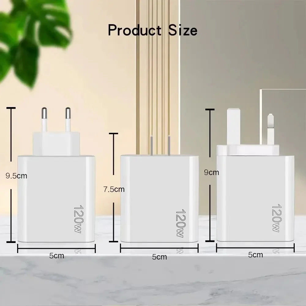 5-Port 120W USB-C PD Fast Wall Charger (3×USB-C + 2×USB-A) — Multi-Device Fast Charging for Smartphones & Tablets