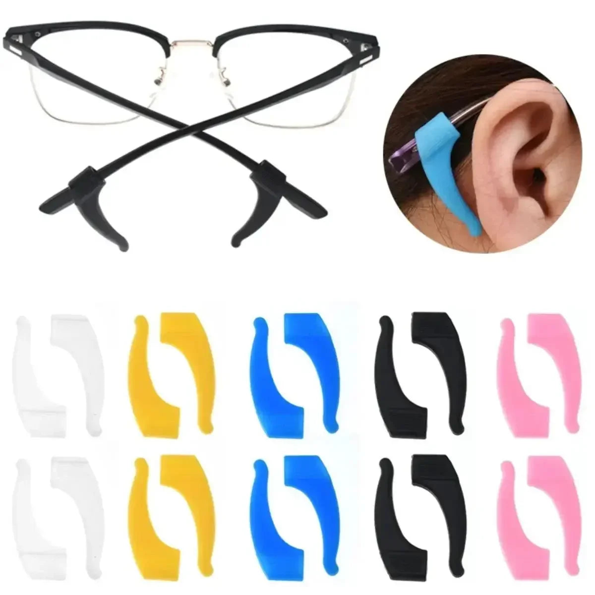 100-Pack Silicone Anti-Slip Eyeglass Ear Hooks Temple Tips – 33 x 10 mm (1.3 x 0.39 in)