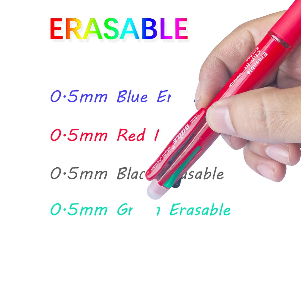 5-in-1 Erasable Multicolor Gel Pen — 4 x 0.7mm Refillable Ballpoint + 0.5mm Mechanical Pencil
