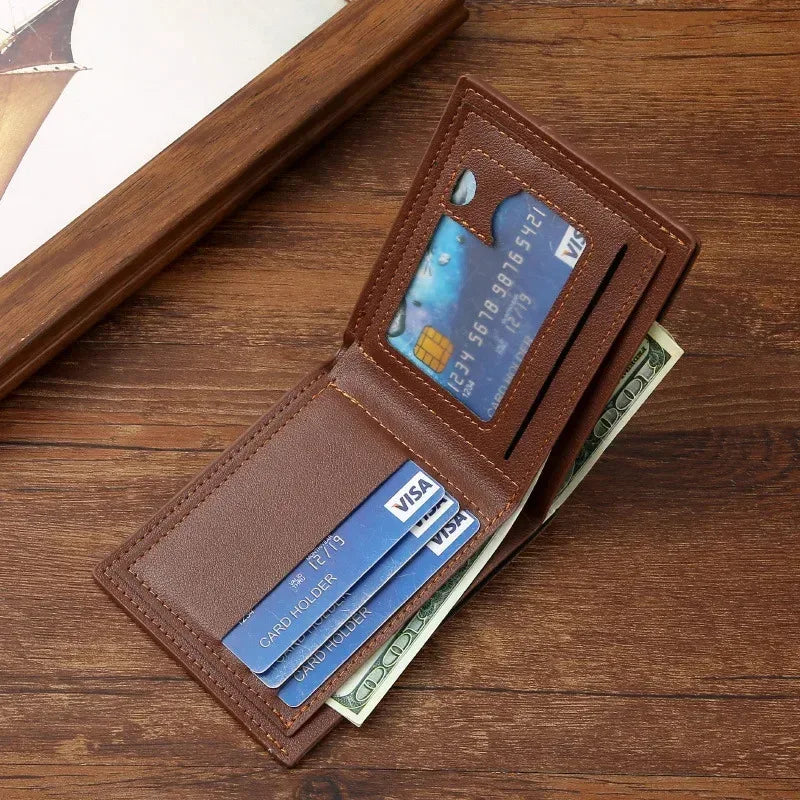 Men's Slim PU Leather Bifold Wallet – Compact 4.53 x 3.53 x 0.39 in (11.5 x 9 x 1 cm) Card Holder & Bill Compartment
