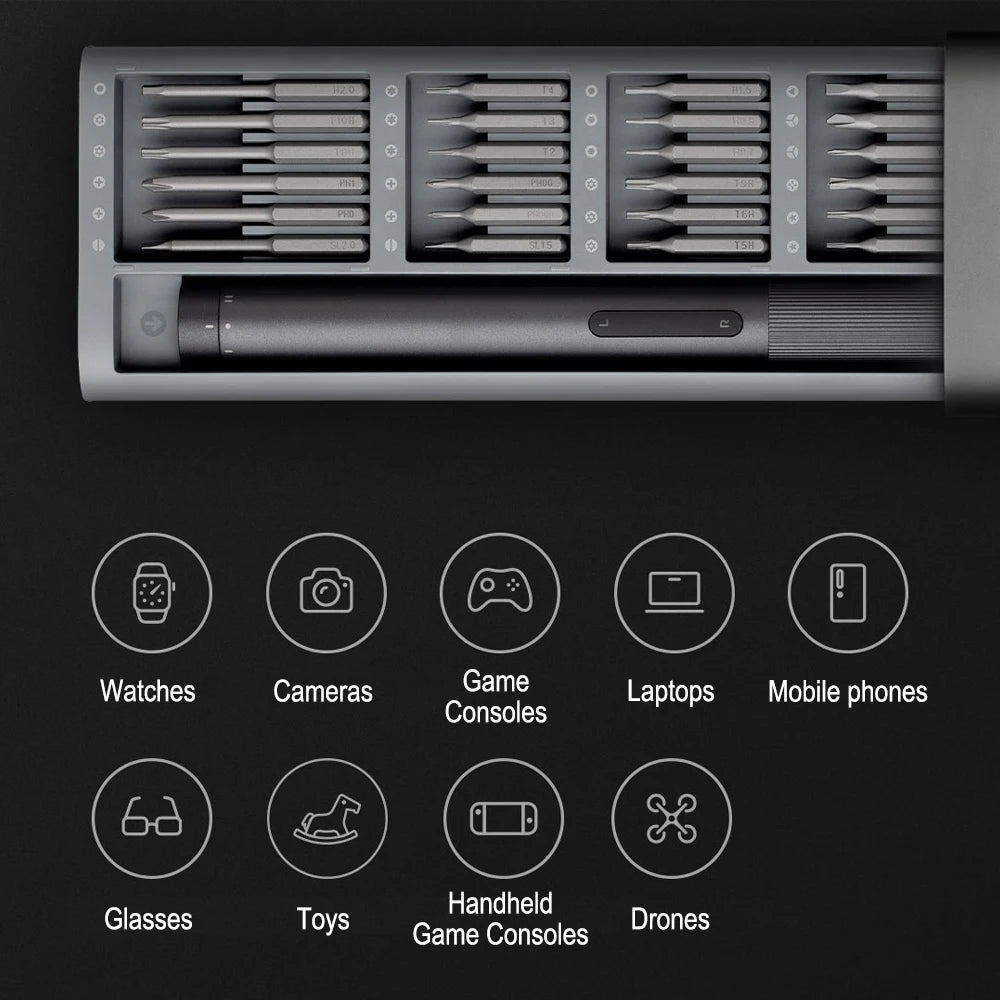 Electric Precision Screwdriver Kit — 24 S2 Steel Bits, 2 Torque Settings, 400+ Screws/Charge, USB-C Rechargeable