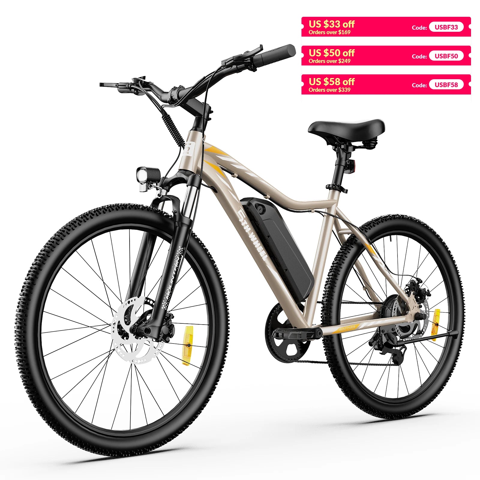 700W Peak Electric Bike, 23 MPH (37 km/h), 36V 375Wh Removable Battery, 7-Speed, Front Suspension, Color LCD Display (Gray)