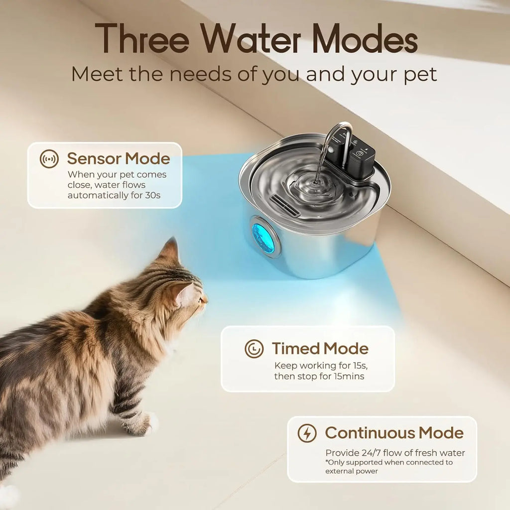 3L Stainless Steel Automatic Pet Water Fountain - Wireless Rechargeable Sensor for Cats & Dogs