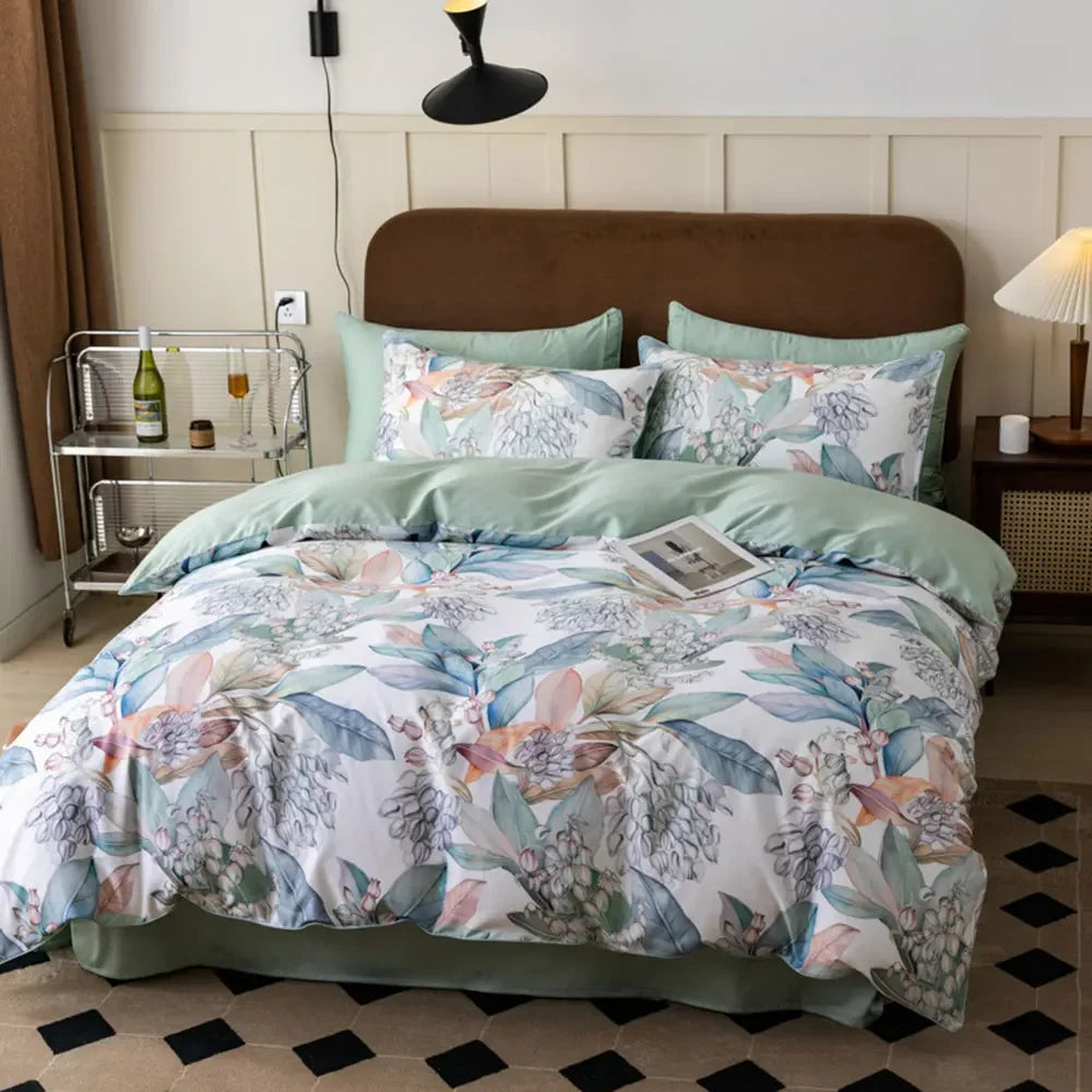 100% Egyptian Cotton 4-Piece Duvet Cover Bedding Set - Duvet Cover with Flat or Fitted Sheet & 2 Pillowcases (Double/Queen/King/AU)