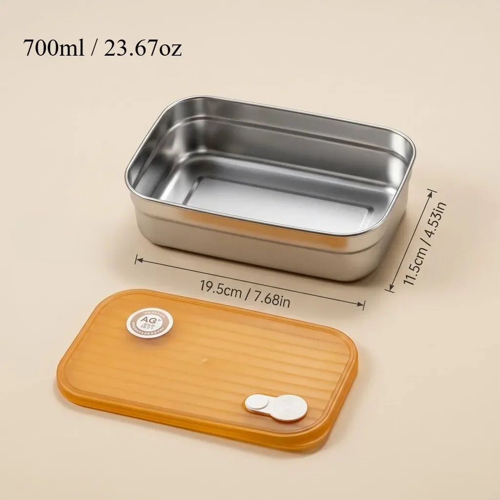304 Stainless Steel Bento Box - Divided Airtight Lunch Box with Lid, Leakproof Meal Prep Container for Kids & Students