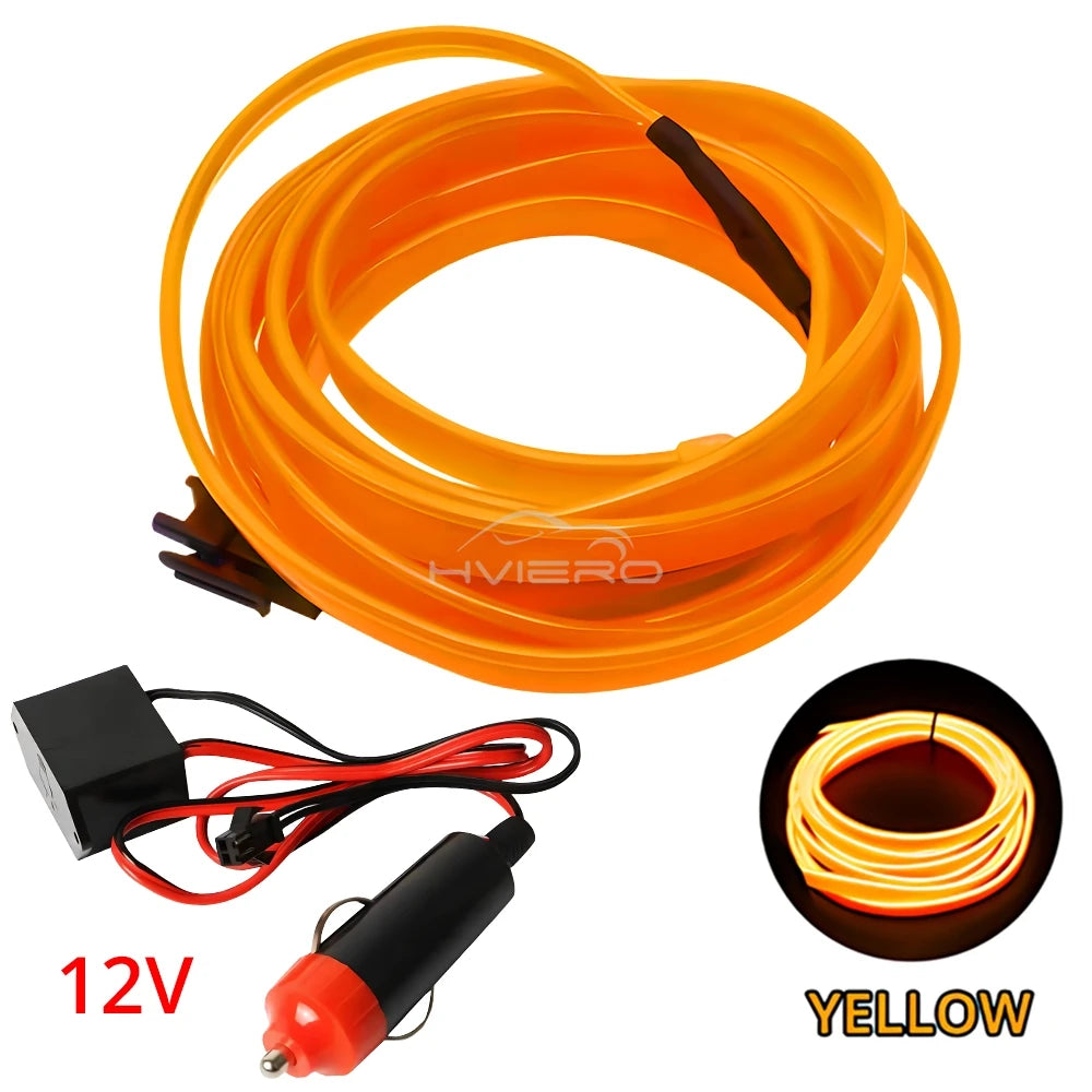 Car Interior LED Strip Light 1/2/3/5M – Flexible Neon Rope USB & 12V Ambient Door Dashboard Lighting