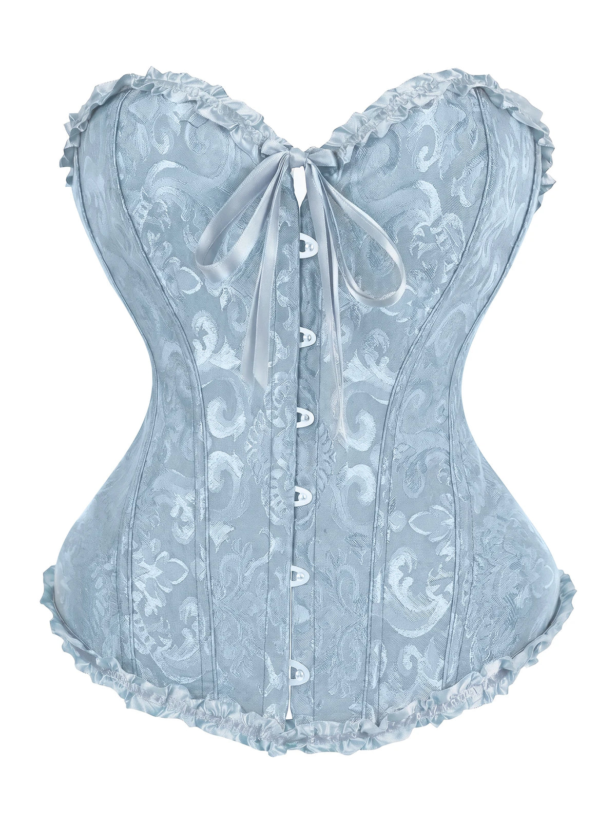 Women's Victorian Gothic Overbust Corset Bustier - Jacquard Brocade Front Busk Waist Cincher