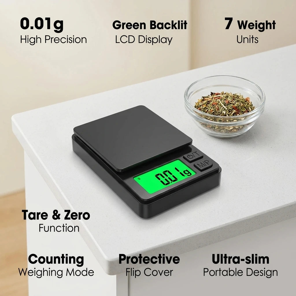 High Precision 0.01g Digital Jewelry Pocket Scale Mini Weighing Scale for Gems, Coins & Powders