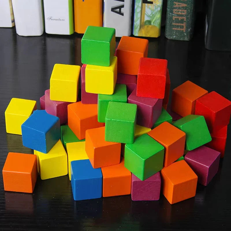 Colorful Beech Wood Stacking Cubes - 25/50-Piece Rainbow Math & Logic Building Blocks for Kids Ages 3+
