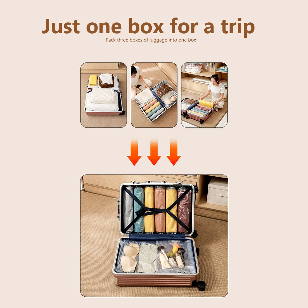 7 Sizes Reusable Vacuum Storage Bags with Hand Pump – Space-Saving Compression Bags for Clothes, Blankets & Bedding