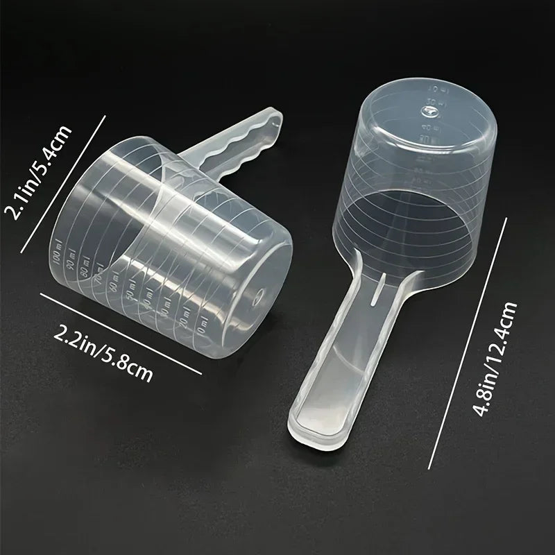 Transparent Pet Measuring Spoon 100ml (3.38 fl oz) Long-Handle Pet Food Scoop with Graduations for Dogs & Small Pets Durable Plastic